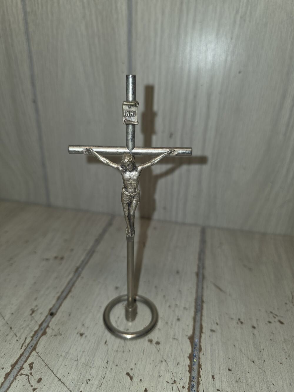 Vintage Silverstone Metal Crucifix Standing 6" Religious MCM Jesus Savior